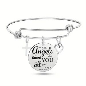 Christian Scripture Stainless Steel Angels Engraved Charm Bracelet
